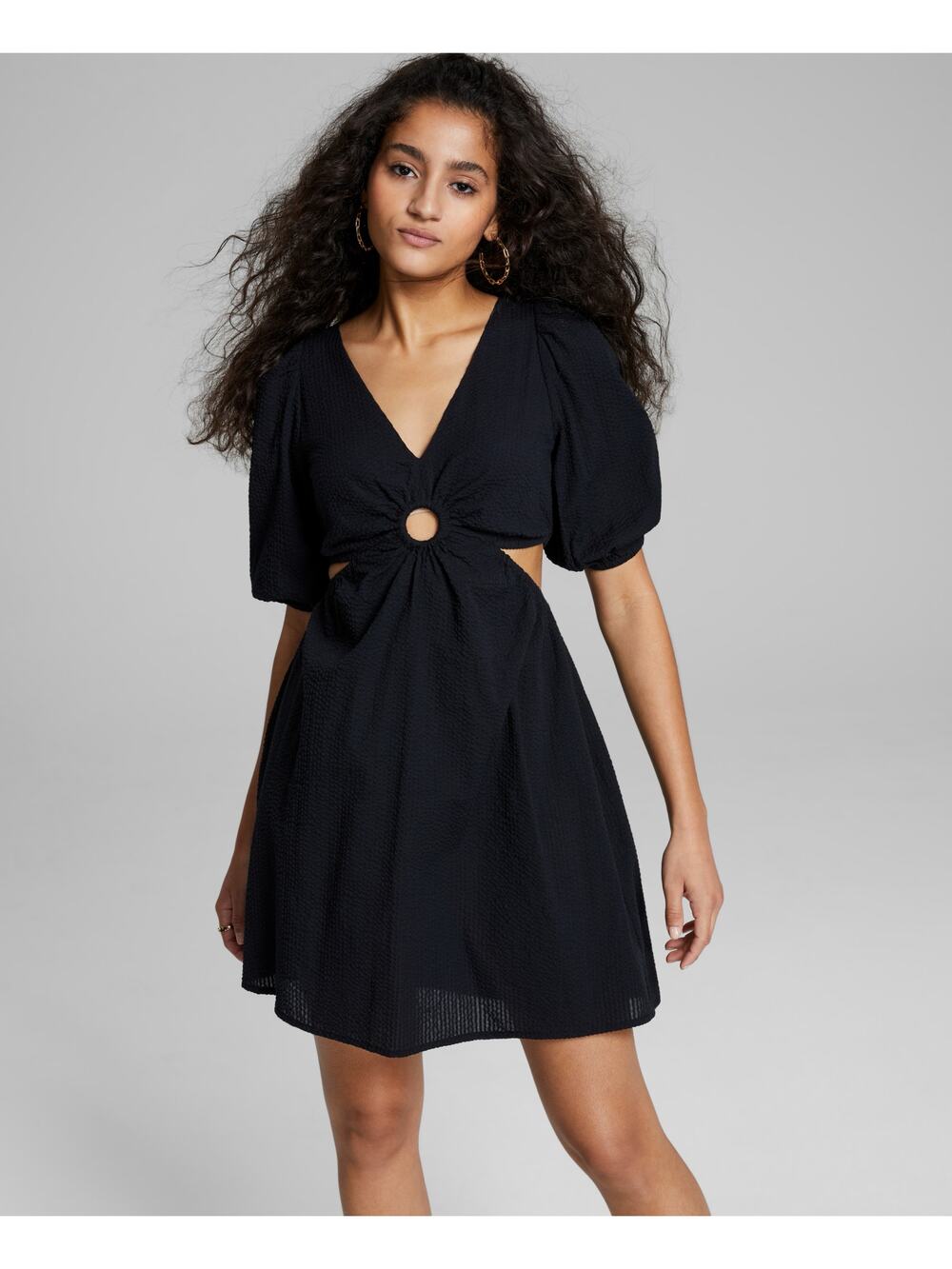 NEW And Now This Black Short Sleeve Keyhole Cutout Mini Fit & Flare Dress Size S